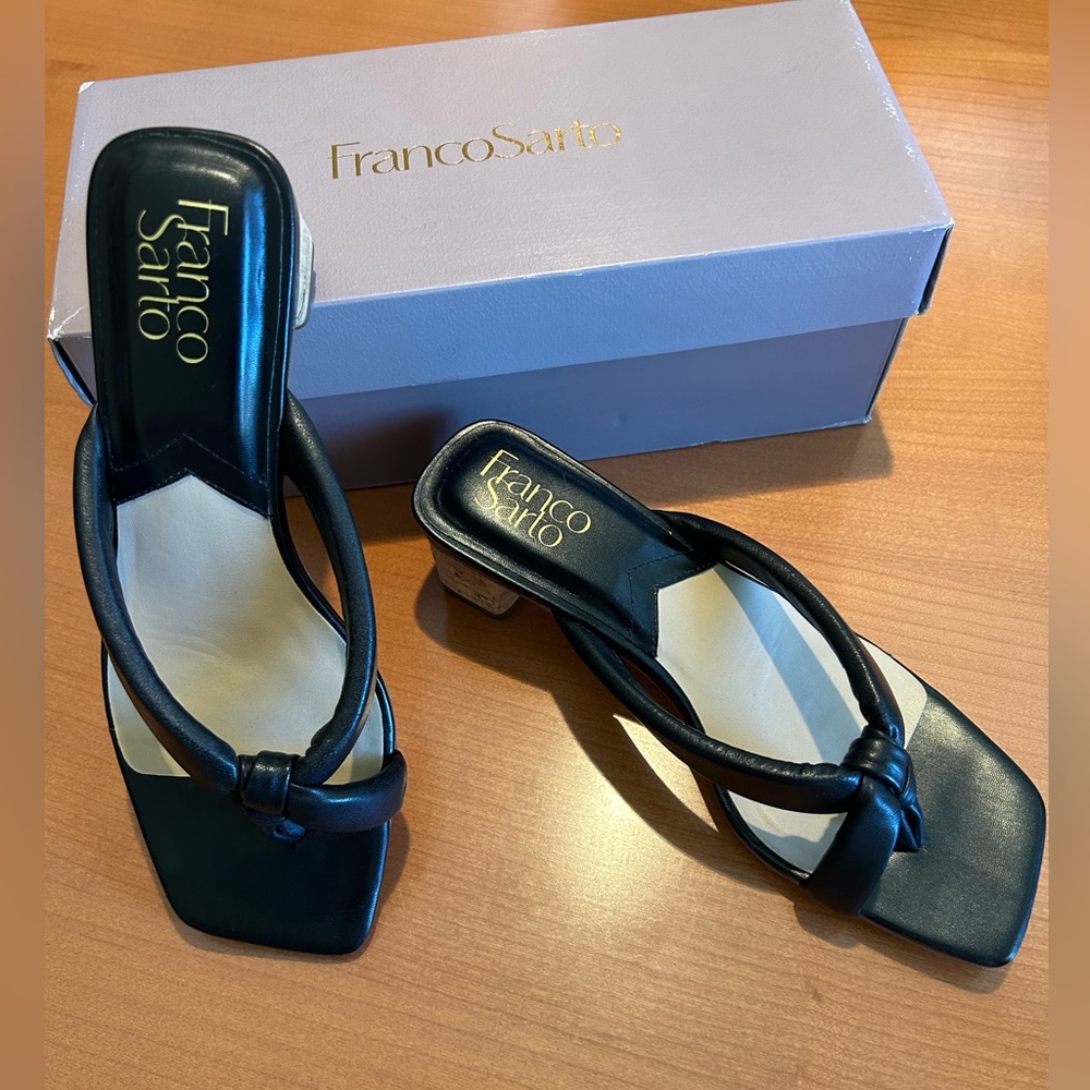 Franco Sarto Black Leather Size 6.5 Cristal Sandals